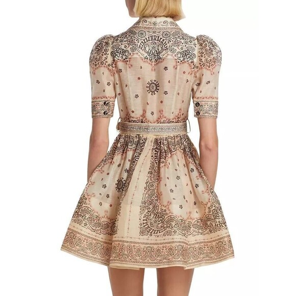 $1600 Zimmermann Womens Matchmaker Mini Shirt Dress Cream Bandana Size 3 / US 10 - Picture 2 of 6